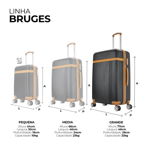Mala de viagem 32kg grande Bruges Swiss Move Preto