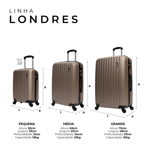 Kit de malas de viagem P/M/G Londres Swiss Move Preto