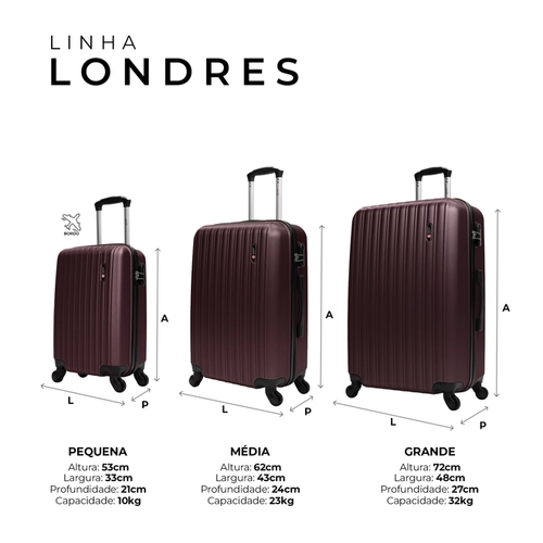 Kit de malas de viagem P/M/G Londres Swiss Move Preto