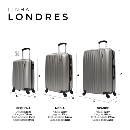 Kit de malas de viagem P/M/G Londres Swiss Move Preto