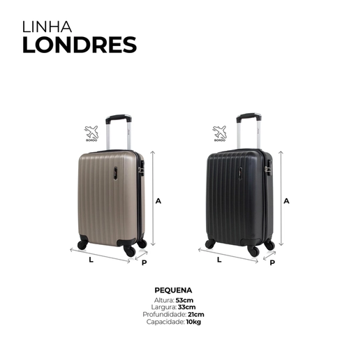 Kit 2 malas de viagem bordo 10kg Londres Swiss Move Preta e Champagne