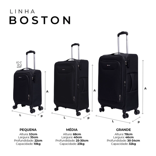 Kit de malas de viagem P/M/G Boston Swiss Move Preto
