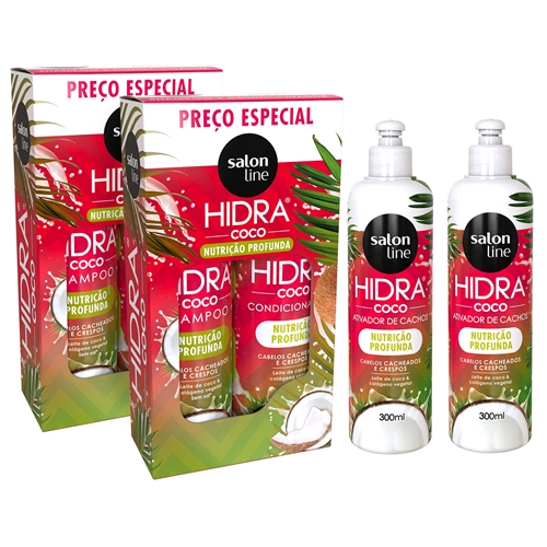 Kit Hidra Coco 2 Shampoos 2 Condicionadores 2 Ativadores De Cachos Salon Line