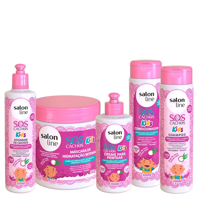 Kit Sos Kids Shampoo Condicionador Mascara Ativador De Cachos Creme De Pentear